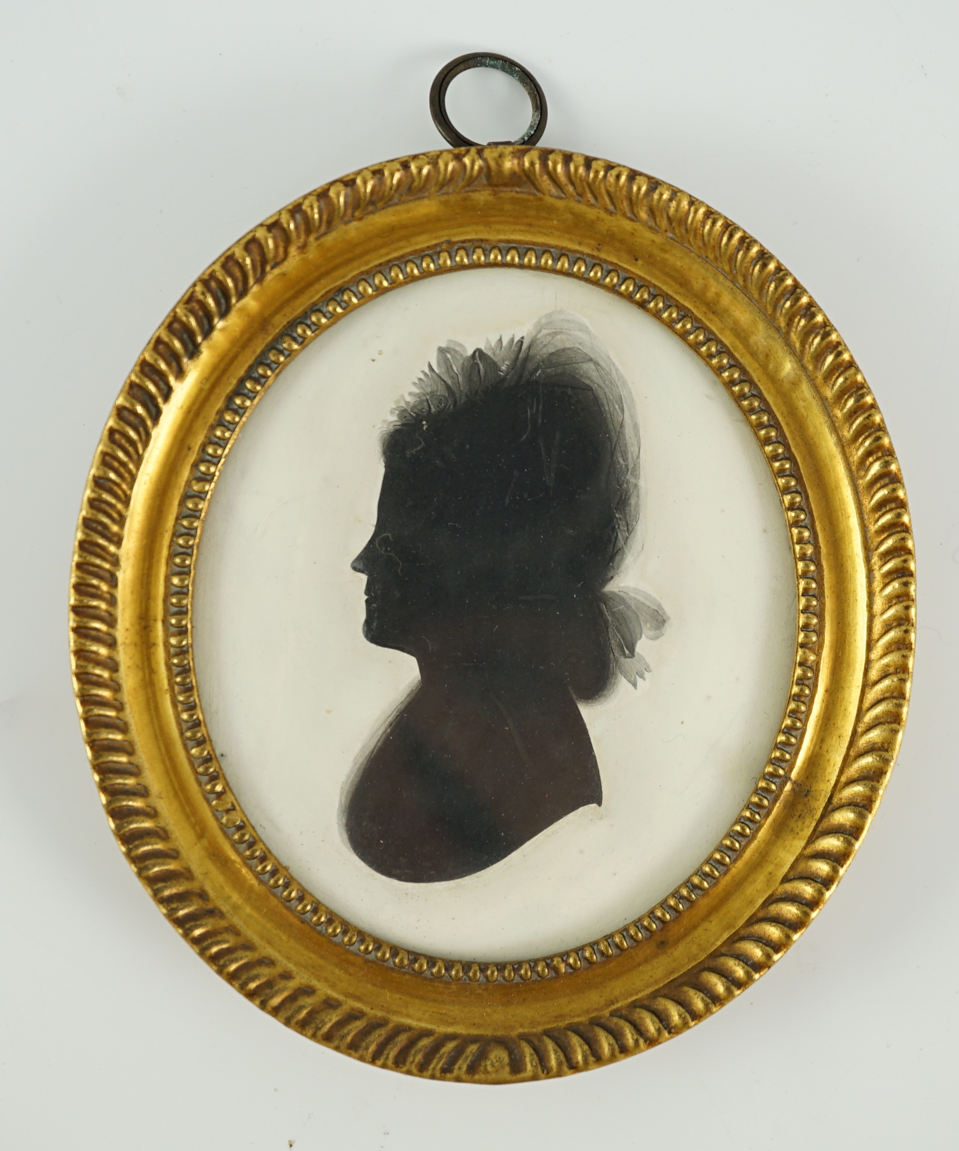 John Miers (1756-1821) and John Field (1772-1848), Silhouette of a lady, painted plaster, 7.5 x 6.5cm.